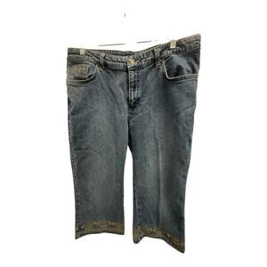 Lee Women's 14M Embroidered Paisley Trims Blue Denim Capri Casual Western